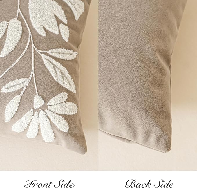 BlissBlush Taupe Velvet Decorative Throw Pillow Cover 20X20, Neutral Brown - Image 7