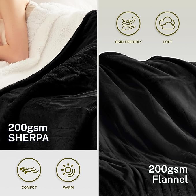 Heat Blanket 84”x90” Queen Size-Dual Control，Soft Flannel & Sherpa Reversible - Image 3