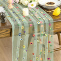 Artoid Mode Sage Green Embroidery Daisy Gauze Table Runner 120 Inch 10FT by ArtoidMode