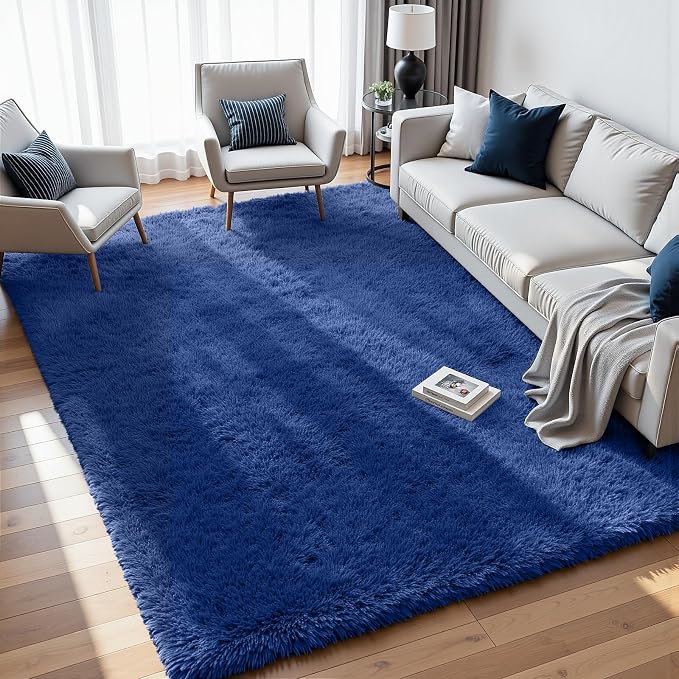 8x10 Area Rugs for Living Room Rug: Soft Fluffy Shag Blue Rugs for Bedroom by CarpetAddColortoYourLife