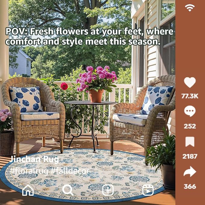 jinchan Elora 6ft Floral Round Rug - Image 2