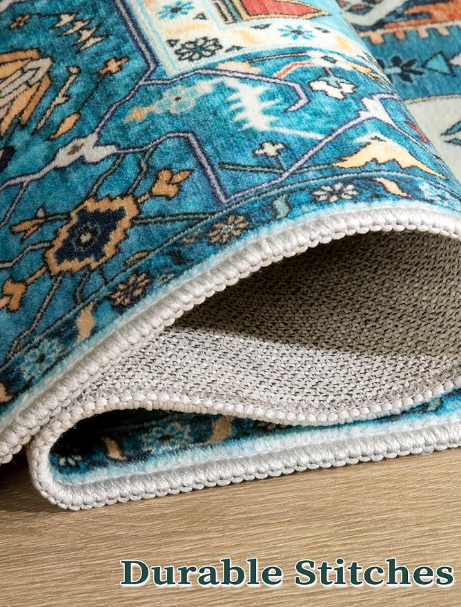 SERISSA Runner Rug for Hallways, Extra Long Boho Rug Ultra Soft Vintage Blue - Image 8
