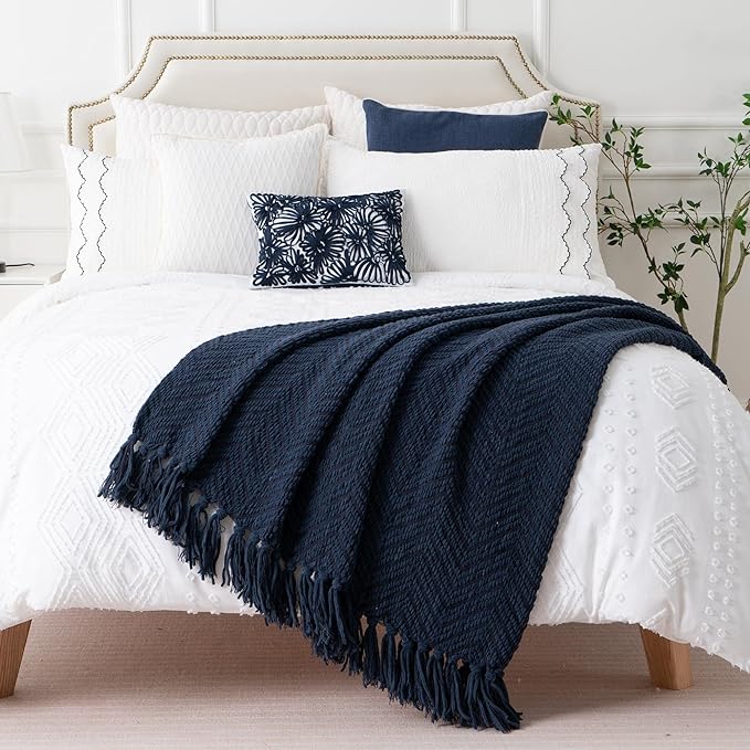 BATTILO HOME Navy Blue Throw Blanket - Image 5