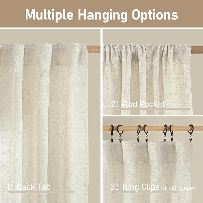 LAMIT Kitchen Semi Sheer Linen Curtains 24 Inch Long, Light Filtering Panels - Image 3