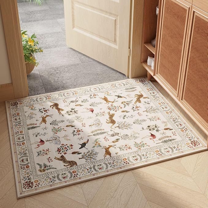 Rugcomf Door Mat Indoor Entrance 2x3 Rug Machine Washable Boho Floral Animal by Rugcomf
