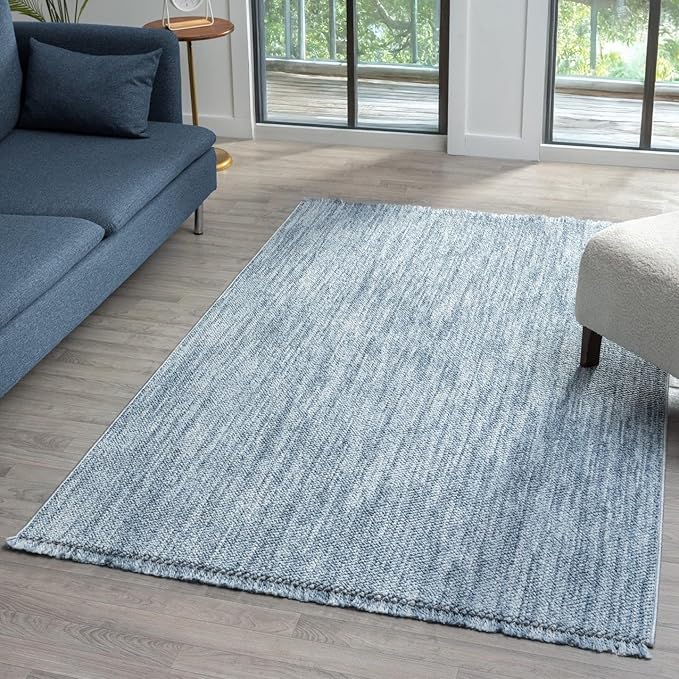 LUXE WEAVERS Solid Machine Woven Blue 8x10 Area Rug, Indoor Stain-Resistant by LuxeWeavers
