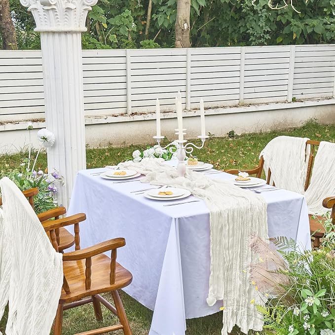 IVAPUPU 2 Pcs Cheesecloth Table Runner - 10ft Ivory White Boho Gauze Cheese - Image 2