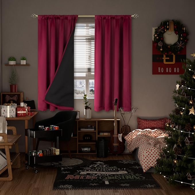 BGment Christmas Red 100% Blackout Curtains - Image 2