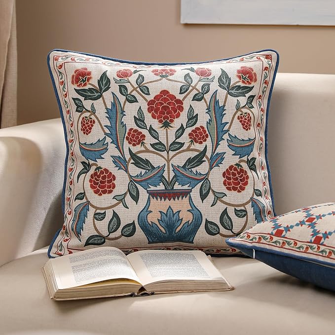 patdrea Designer Throw Pillow Covers Set of 2, Lumbar Bright Vintage Red Linen - Image 7