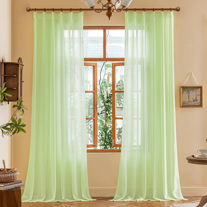 Green Pinch Pleat Sheer Curtains 96 Inches Long - Image 9