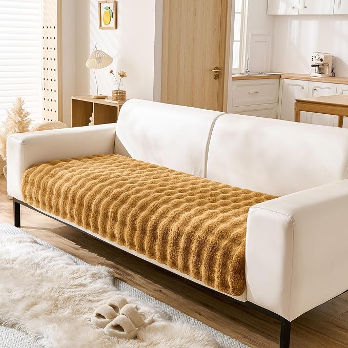 Faux Fur Couch Cover Fuzzy Soft Plush Thick Bubble Sofa Cover Luxury Sectional by Huierxun