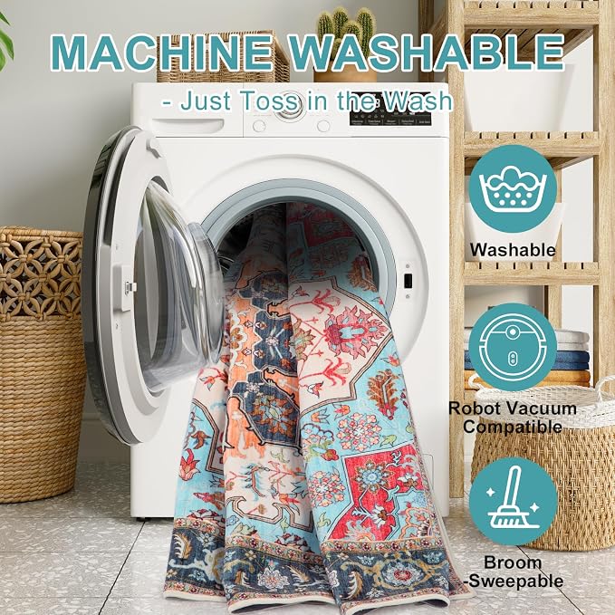 WILLSUN Washable Area Rugs, 8x10 Non-Slip Boho Large Area Rugs - Image 5