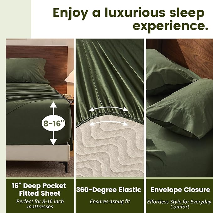 100% Linen Sheets California King Size, Breathable & Durable 4-Piece Bed Flax - Image 3