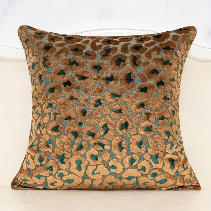 Alerfa Green Brown Floral Throw Pillow Cover 18 x 18 Inch Cut Velvet Sqaure by Alerfa