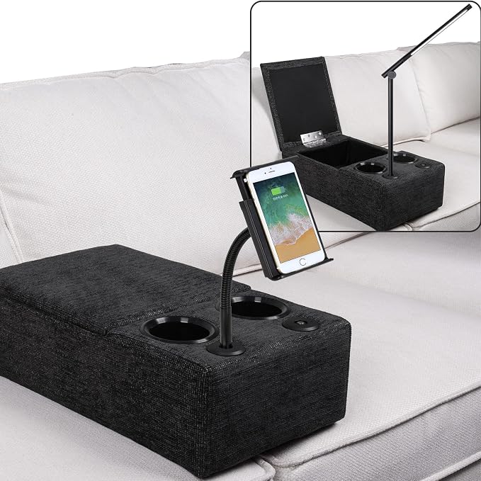 Removable Sofa Armrest with Cup Holder, PU Leather Multifunctional Couch Caddy by beyondSMART