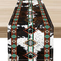 Western Table Runner, Rustic Brown Cow Print Skin Cowhide Aztec Southwest by Unknown