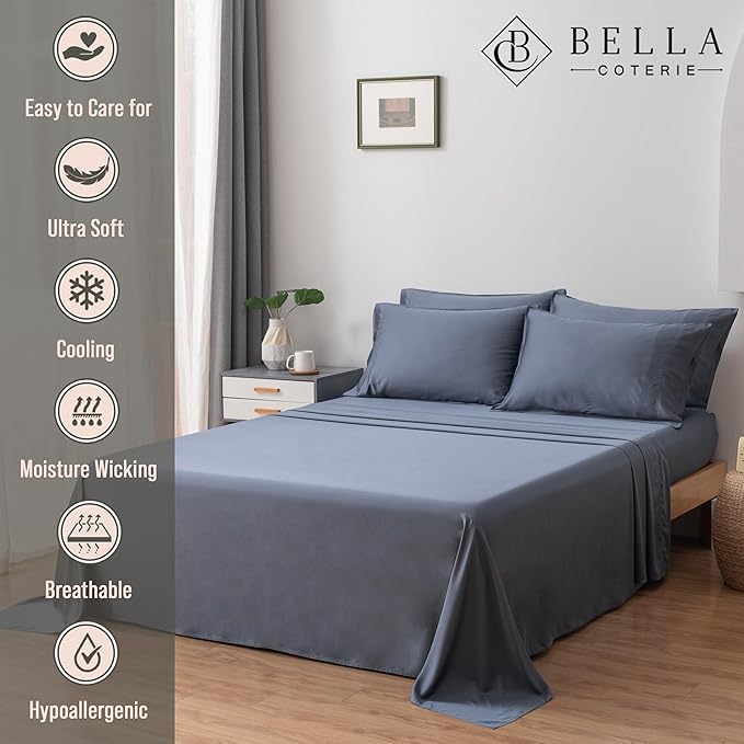Bella Coterie 6 Piece Luxury Bamboo Viscose King Size Sheet Set | 100% - Image 2