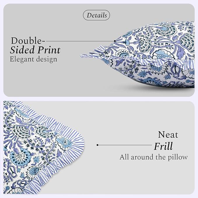 CPC Indigo Blue 100% Cotton Block Print Ruffle Sham Cover 20X30 inch Pack of 2 - Image 2