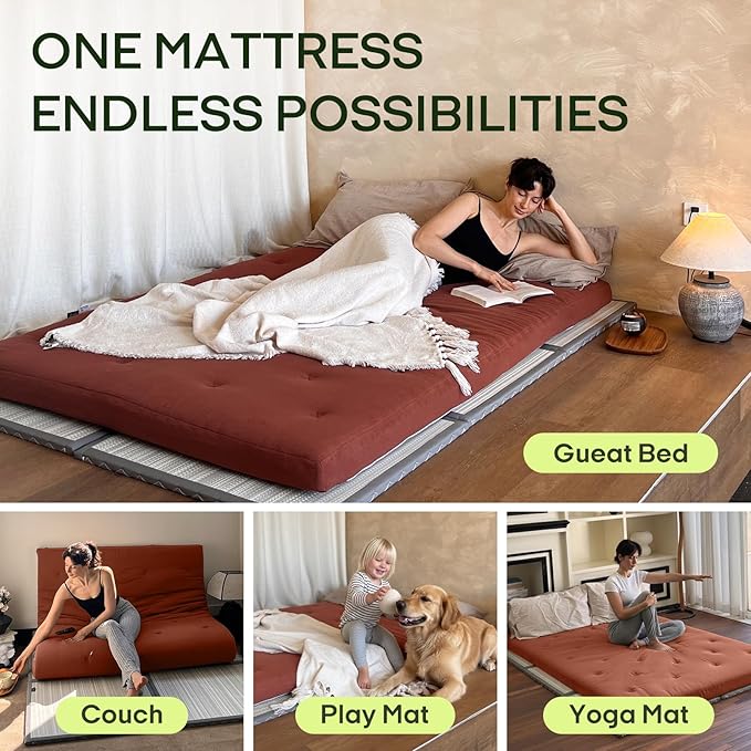 ZonLi Japanese Floor Futon Mattress Queen Size 80"x 60", 100% Cotton Cover - Image 4