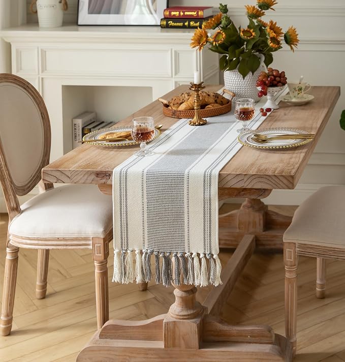 Caflife Boho Table Runner Grey Stripe - Image 6