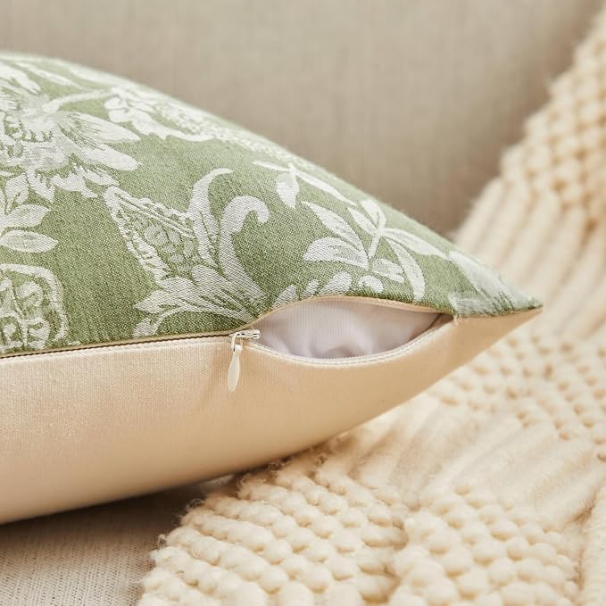 Floral Jacquard Throw Pillow Covers Set of 2, Background/Green 18x18 Inch - Image 4