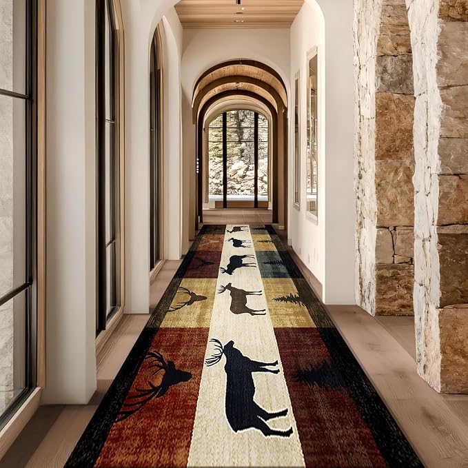 Colorful Elk Pine Tree Bohemian Hallway Rug 2.6x10ft - Image 3