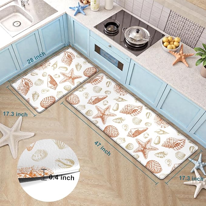 Kitchen Mats for Floor Cushioned Anti Fatigue Sets of 2 Beach Theme Kitchen - Image 2