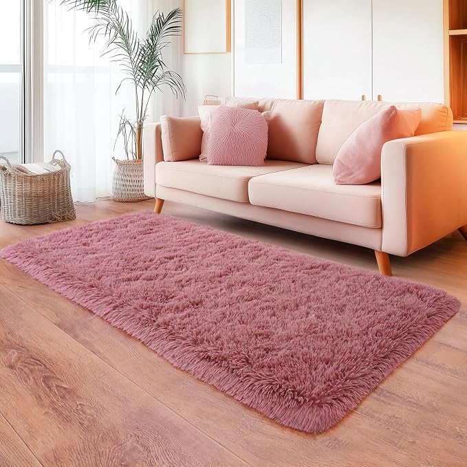 Blush Runner Area Rug for Hallway, Bedroom Bedside Plush Rugs, Non Slip Fluffy - Image 2