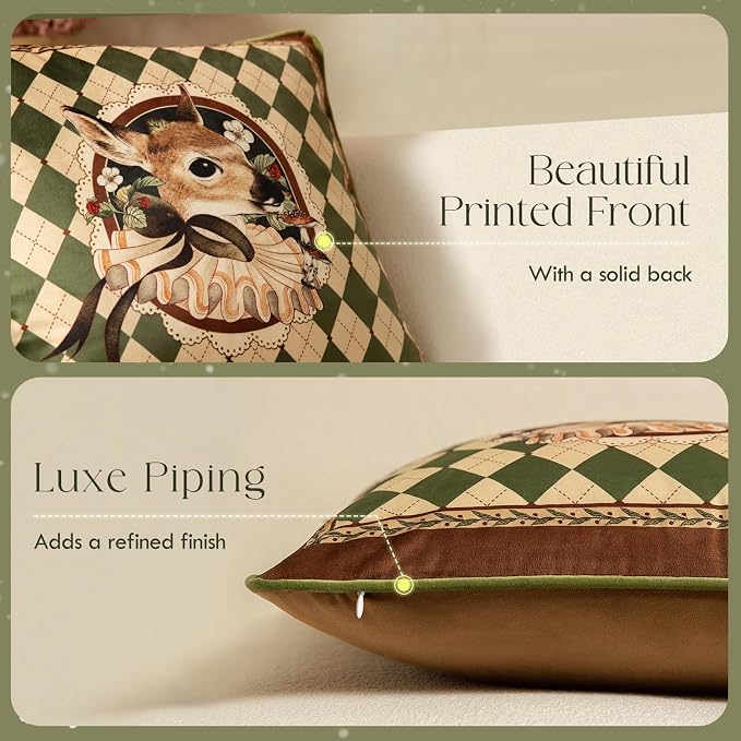 Grandmillennial Checkered Pillow Cover, Velvet Euro Sham Covers Decorative - Image 4