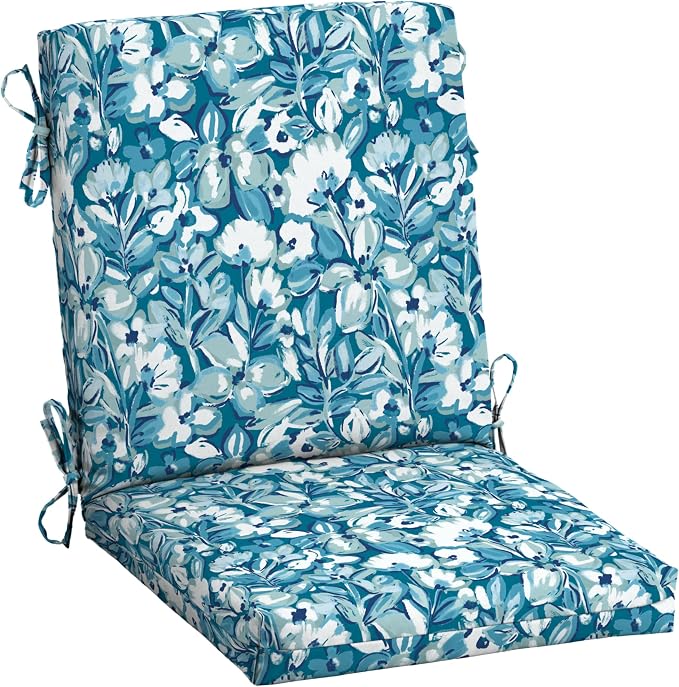 Arden Outdoor Midback Chair Cushion, 18 x 16.5, Rain-Proof, Fade Resistant Aqua by ARDEN