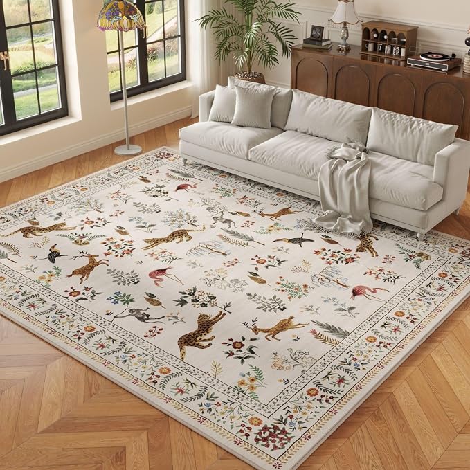 Rugcomf Living Room Rug 5x7 Rug Machine Washable Boho Area Rug Non Slip Floral - Image 7