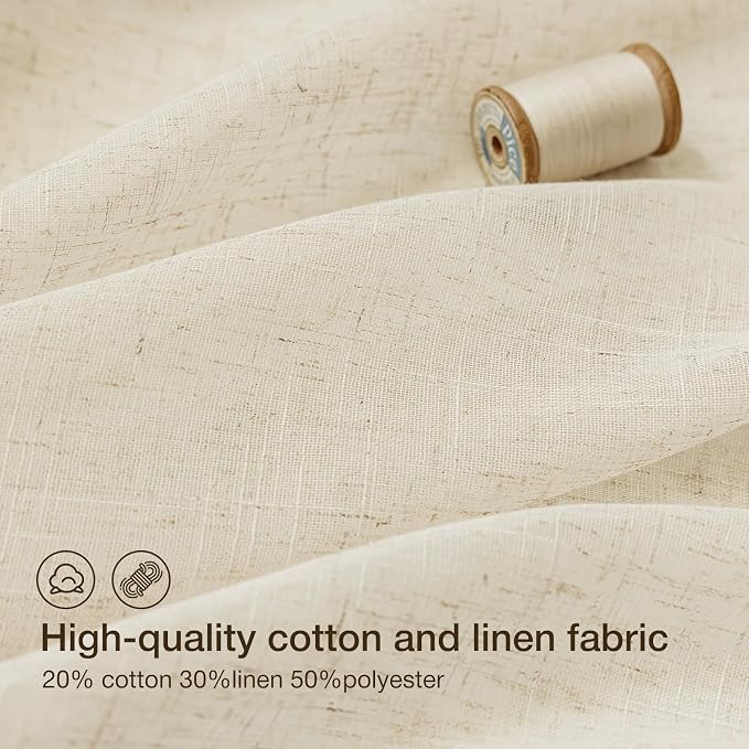 Anmao Natural Linen Curtains for Living Room 72 Inch Length 2 Panels Set - Image 2
