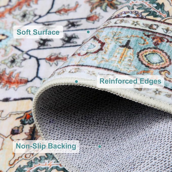 WILLSUN Washable Area Rugs, 4x6 Non-Slip Boho Large Area Rugs - Image 6