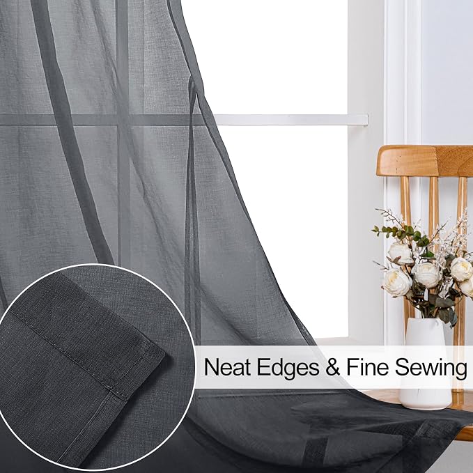 XWZO Dark Grey Sheer Curtains 95 Inches Length, Light Filtering, Airy & - Image 4