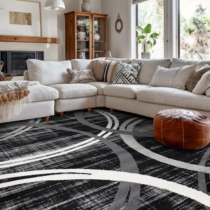 Rugshop Modern Wavy Circles Design Area Rug, Carpet by Rugshop