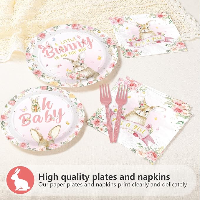 96 Pcs Easter Bunny Baby Shower Party Supplies A Little Bunny is on The Way - Image 3