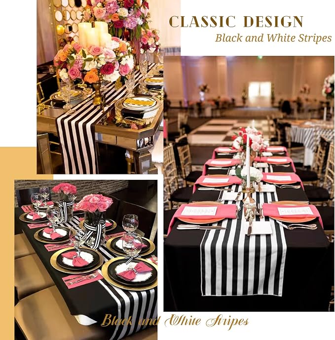10 Pack Striped Table Runner Polyester Table Decor Classic Black and White - Image 5