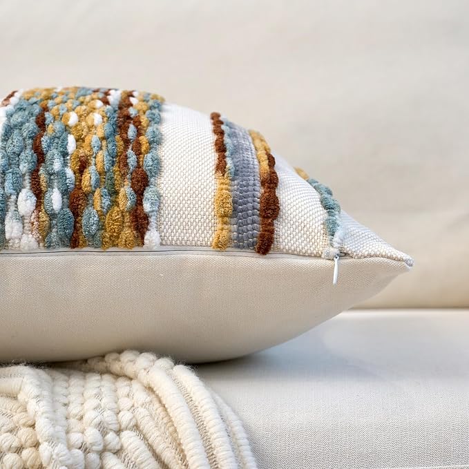 Aeckself Boho Pillow Covers 18x18 Inch Set of 2, Farmhouse Decorative Striped - Image 3