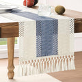 ZeeMart Macrame Style Bicolor Stitching Table Runner, 14 x 36 Inch Blue/Ivory by ZEEMARTONLINE
