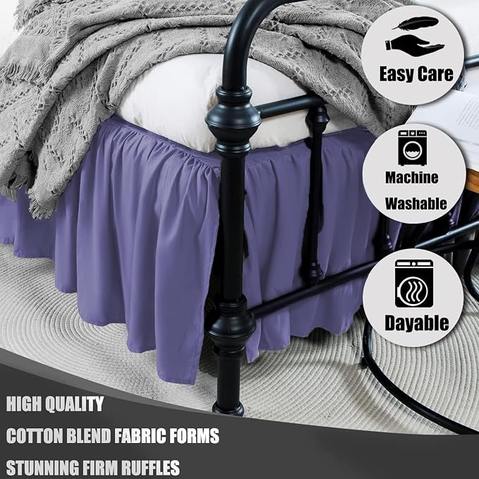 Navy Blue Bed Skirt Twin Size Ruffled Bed Skirt - Image 2