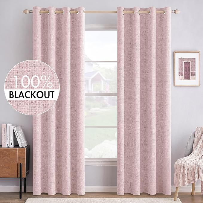 MIULEE Linen Texture Curtains for Bedroom Solid 100% Blackout Thermal Insulated by MIULEE