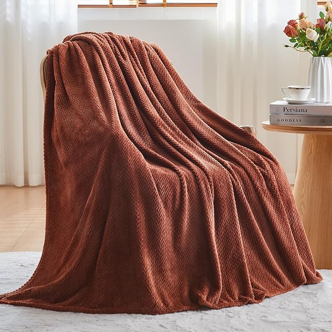 NEWCOSPLAY Super Soft Twin Blanket Coffee Premium Silky Flannel Fleece Leaves - Image 3