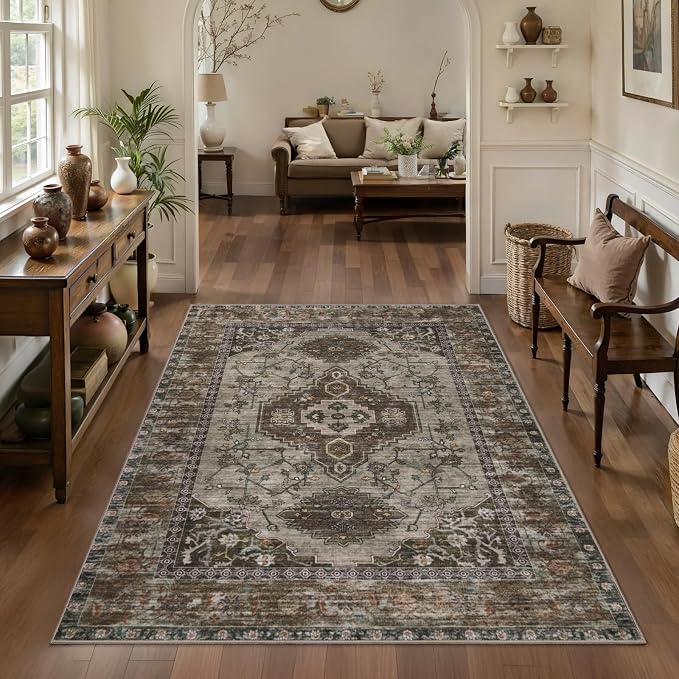 Tangsoo 3x5 Washable Rugs Oriental Area Rug, Vintage Non Slip Indoor Accent Rug by Tangsoo