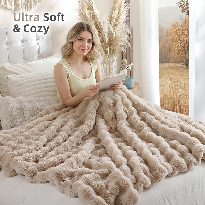 Smoofy Faux Fur Throw Blanket for Couch – Linen Fluffy Cozy Rabbit Fleece - Image 4