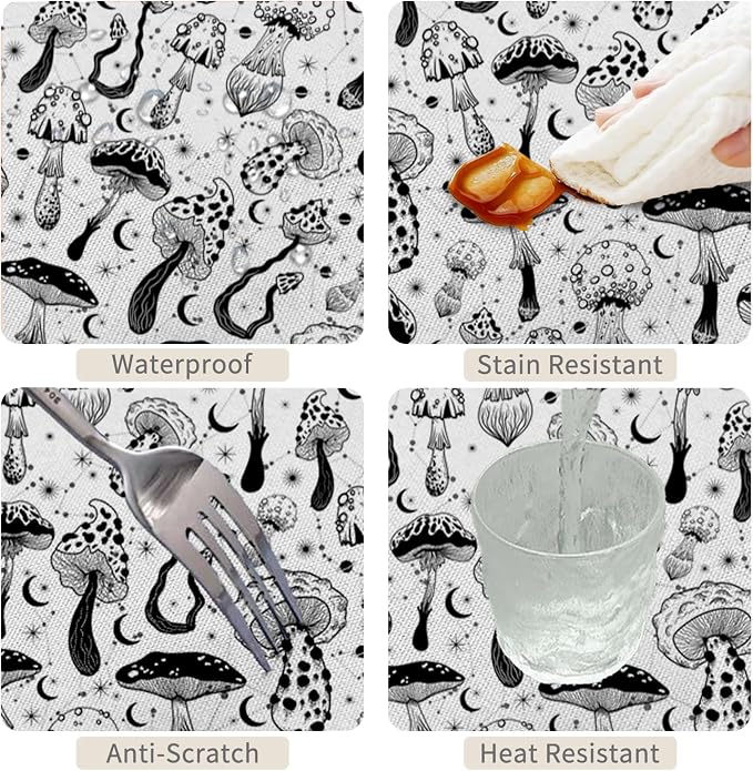 60x108inches Mushroom Tablecloth Retro 70s 60s Hippie Black and White Mushroom - Image 4