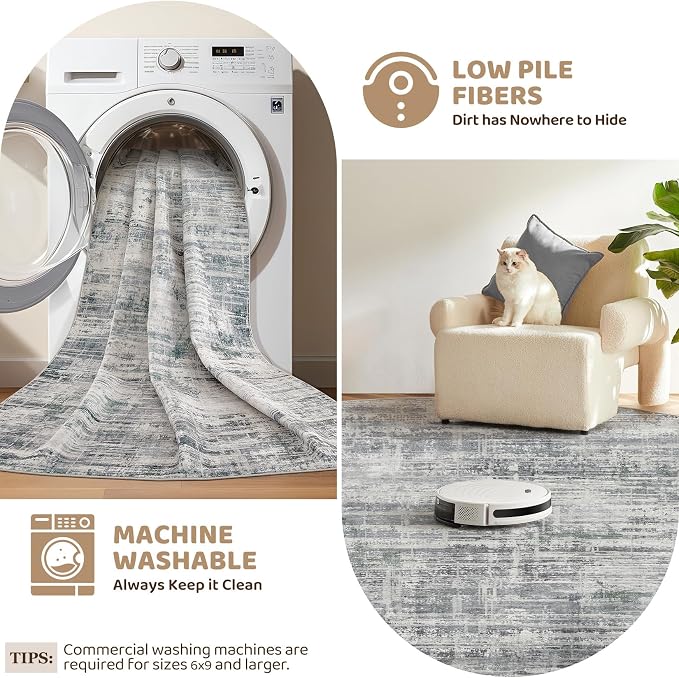 5ft Round Area Rug for Living Room: 5x5 Washable Neutral Abstract Modern Soft - Image 5