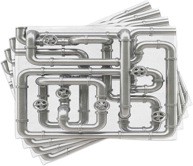 Ambesonne Industrial Place Mats Set of 4, Maze of Pipelines Faucets and Valve by Ambesonne