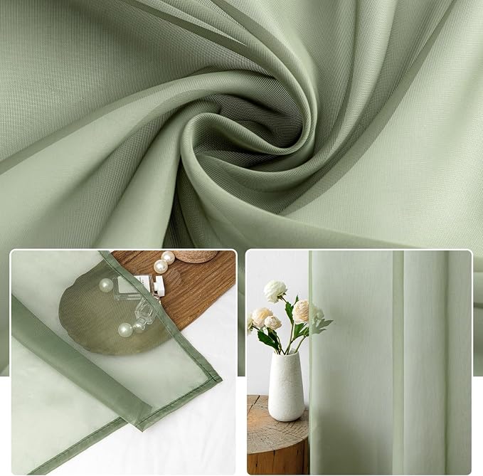 MIULEE 2 Panels Sage Green Sheer Curtains 108 inches Long Window Curtains Rod - Image 3