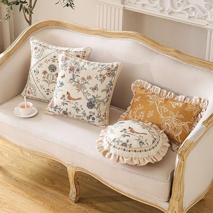 ISAENNE Design Square Floral Bird Linen Throw Pillow Covers 18"x18" Pack of 2 - Image 7