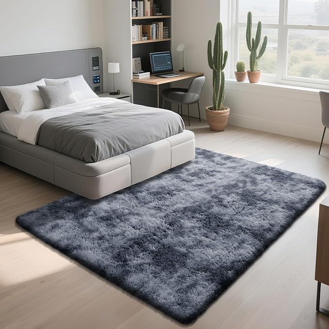 Fluffy Rug Shaggy Area Rug, Mottling Dark Grey 4x6 Area Rugs - Image 3